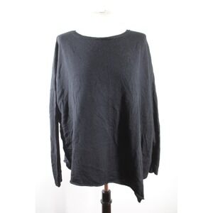 Eileen Fisher S Black Merino Wool Sweater Asymmetrical Crew Neck Drop Shoulder